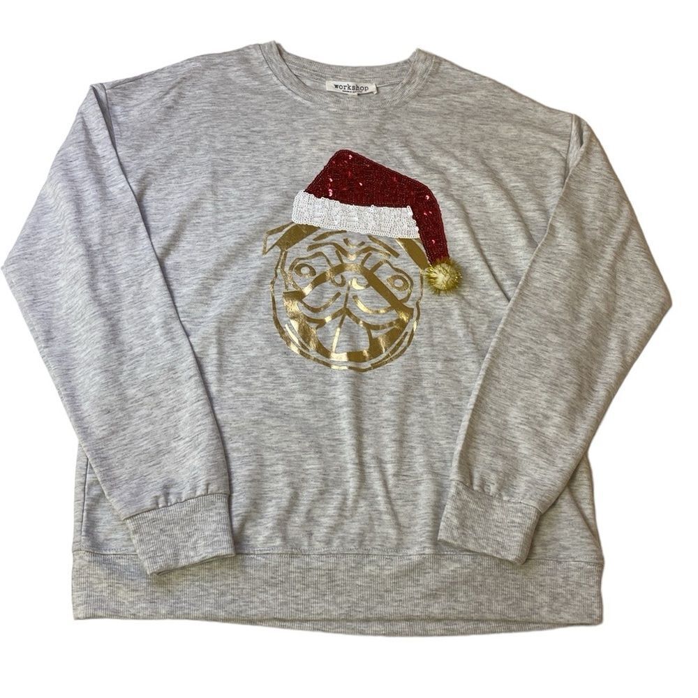 Workshop Republic Clothing Santa Pug Sequin Christmas Festive Top - Size Small
